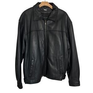 Danier Canada Men’s Black Leather Jacket Size L – Full Zip Bomber Vintage